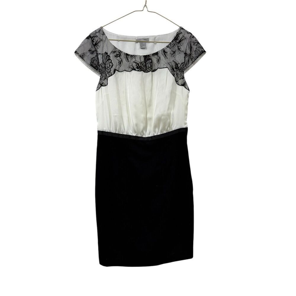 NWT H&M Satin Lace Black and White Cocktail Dress Size 8